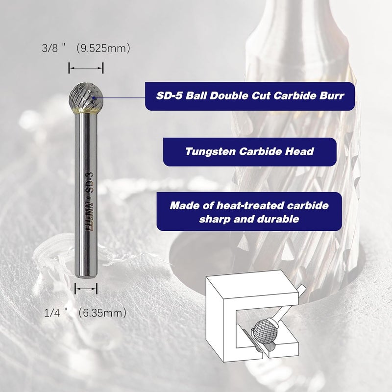 LU&MN SD-3 Tungsten Carbide Burr Rotary File, Double Cut Ball Burs, 1pc by - Image 1